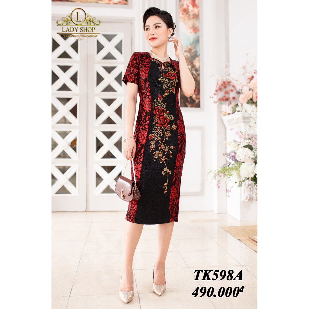 Đầm nhũ đi tiệc đính đá thời trang trung niên Ladyshop TK598