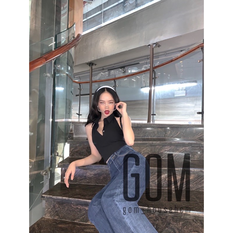 Crop cổ yếm Trắng Đen (ẢNH THẬT SHOP CHỤP)