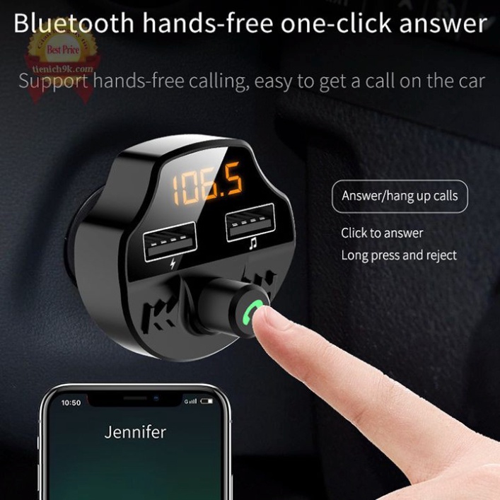 [Hàng xịn] Tẩu sạc nhanh điện thoại phát Nghe nhạc Bluetooth trên xe hơi ô tô T66 Qualcom QC3.0 cắm thẻ nhớ micro USB 2 