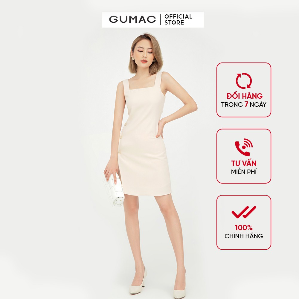 [Mã MABR07062 giảm 8% tối đa 50K đơn từ 249K] Đầm ôm nữ bản dây phối nút GUMAC màu kem ôm body quyến rũ DB5104 | BigBuy360 - bigbuy360.vn
