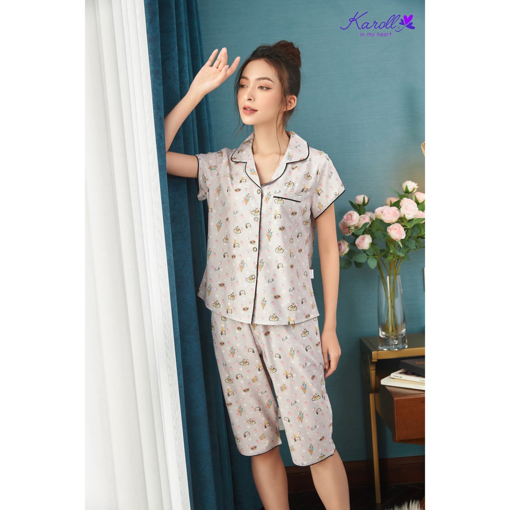 Set đồ bộ mặc nhà mềm mát quần Lửng hãng Karoll NH21.164.01
