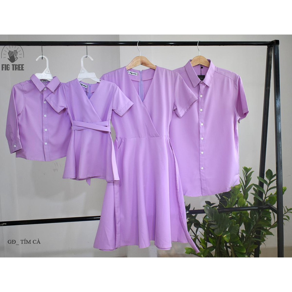 Set gia đình FIGTREE màu tím cà (TAY NGẮN) thủy chung kèm hình ảnh cận cảnh