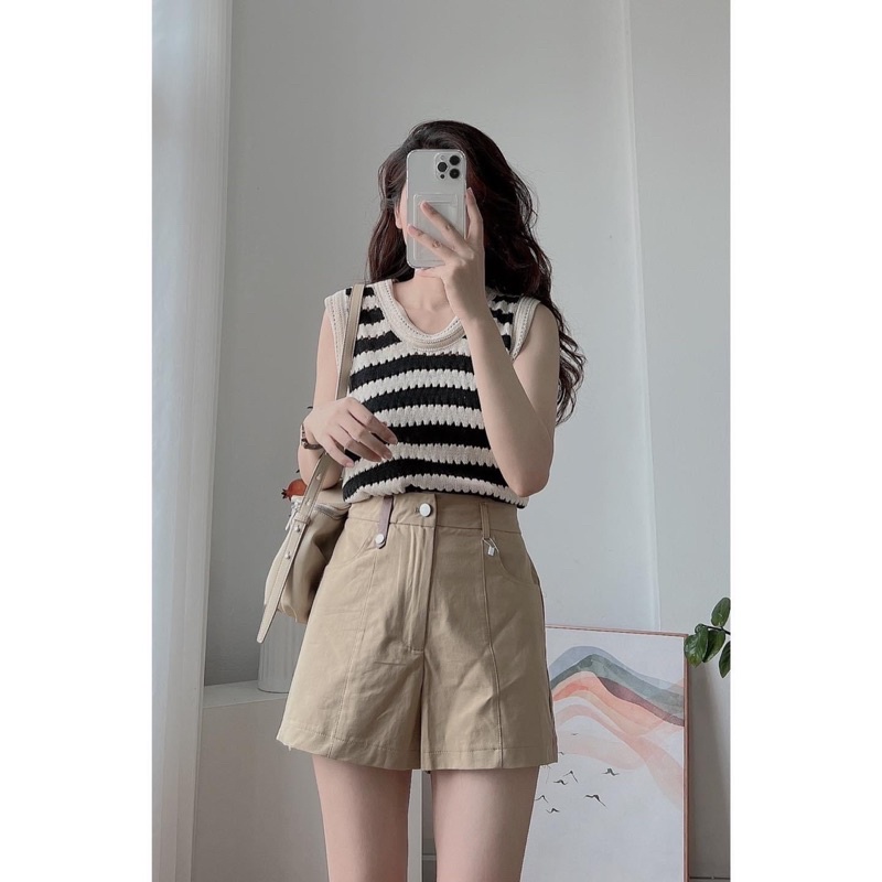 Áo Len Sát Nách Kẻ Ngang lỗ nhỏ, ba màu trend