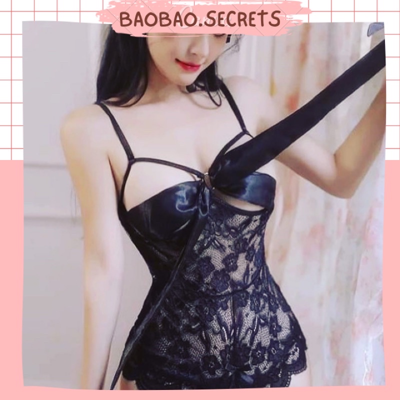 Đồ ngủ sexy quyến rũ nơ đính ngực, hở đáy siêu sexy