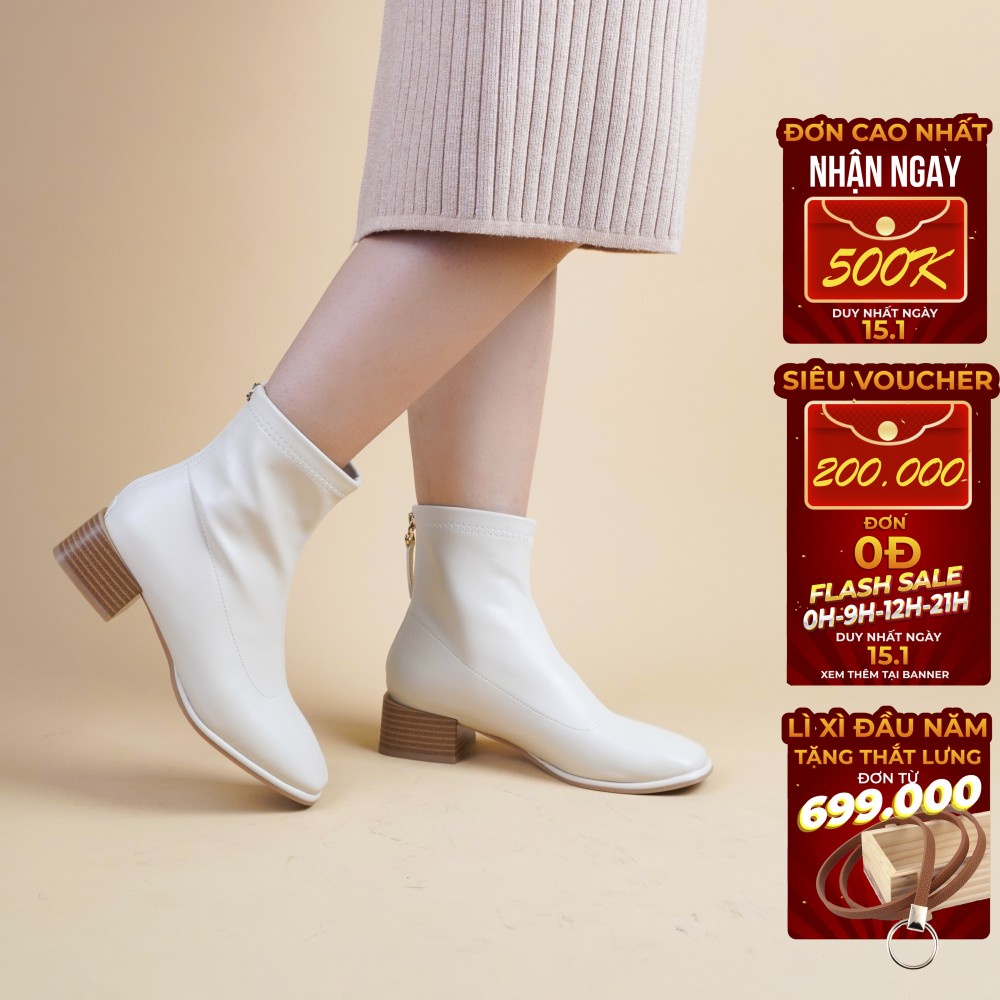 Bốt nữ cao cổ da mềm, Boot nữ cổ cao gót 3cm giày vnxk - Kimystore