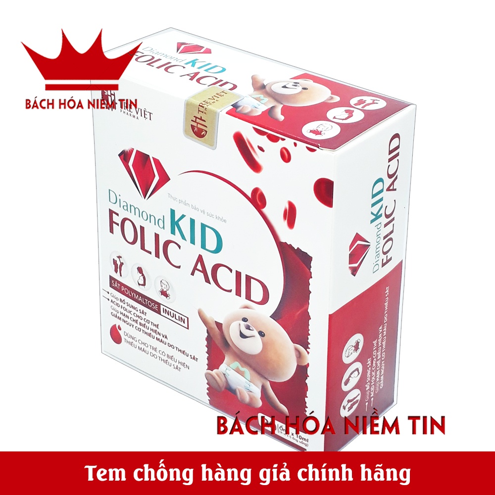 Bổ máu Diamond Folic Acid Bổ sung sắt, Acid Folic cho bà bầu và trẻ từ 1 tuổi - Dạng siro an toàn, dễ uống - Hộp 20 ống