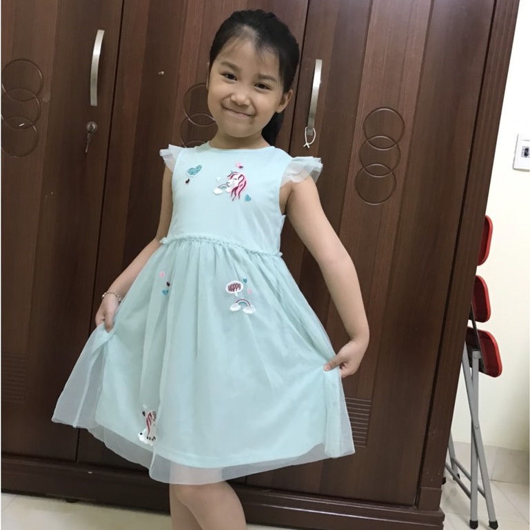 [Ảnh thật] Váy đầm cho bé gái vải voan dáng xòe công chúa thêu ngựa pony size 2-7 tuổi (9-23kg) hàng xuất dư