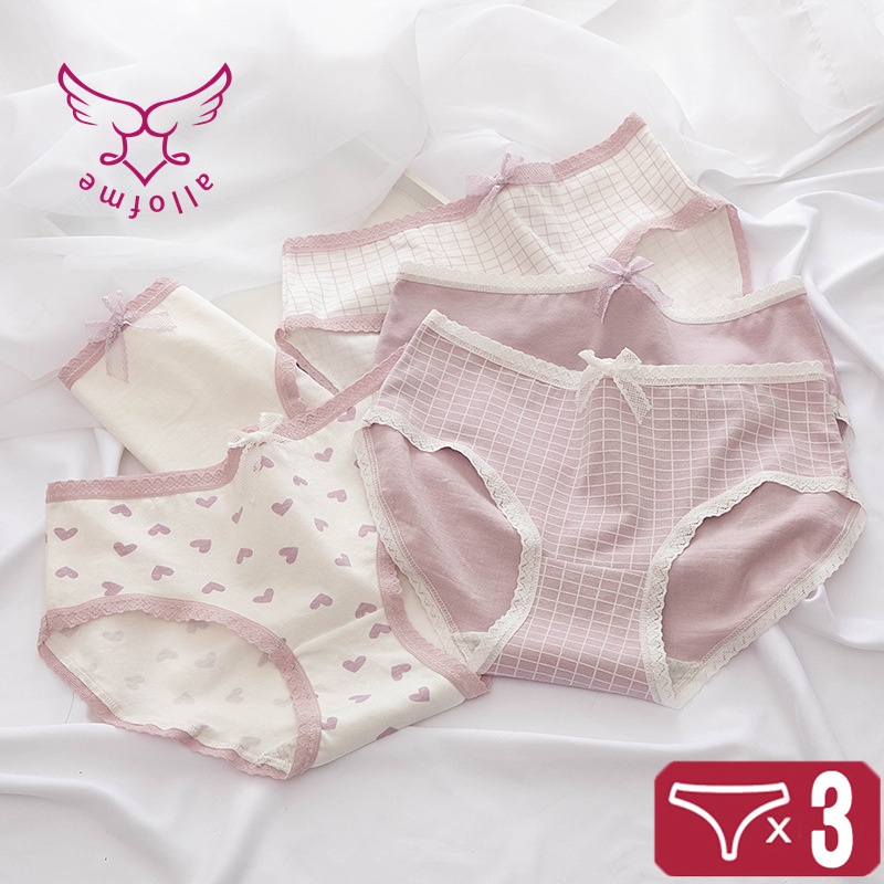 Set 3 quần lót ALL OF ME cotton kháng khuẩn thoáng khí họa tiết hoạt hình nhiều mẫu tùy chọn dành cho nữ