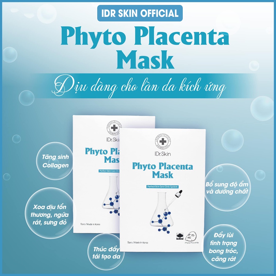 Mặt nạ nhau thai phục hồi da Idr Skin_IDr Skin Phyto Placenta Mask giúp giảm sưng đỏ sau lăn kim, vi tảo...