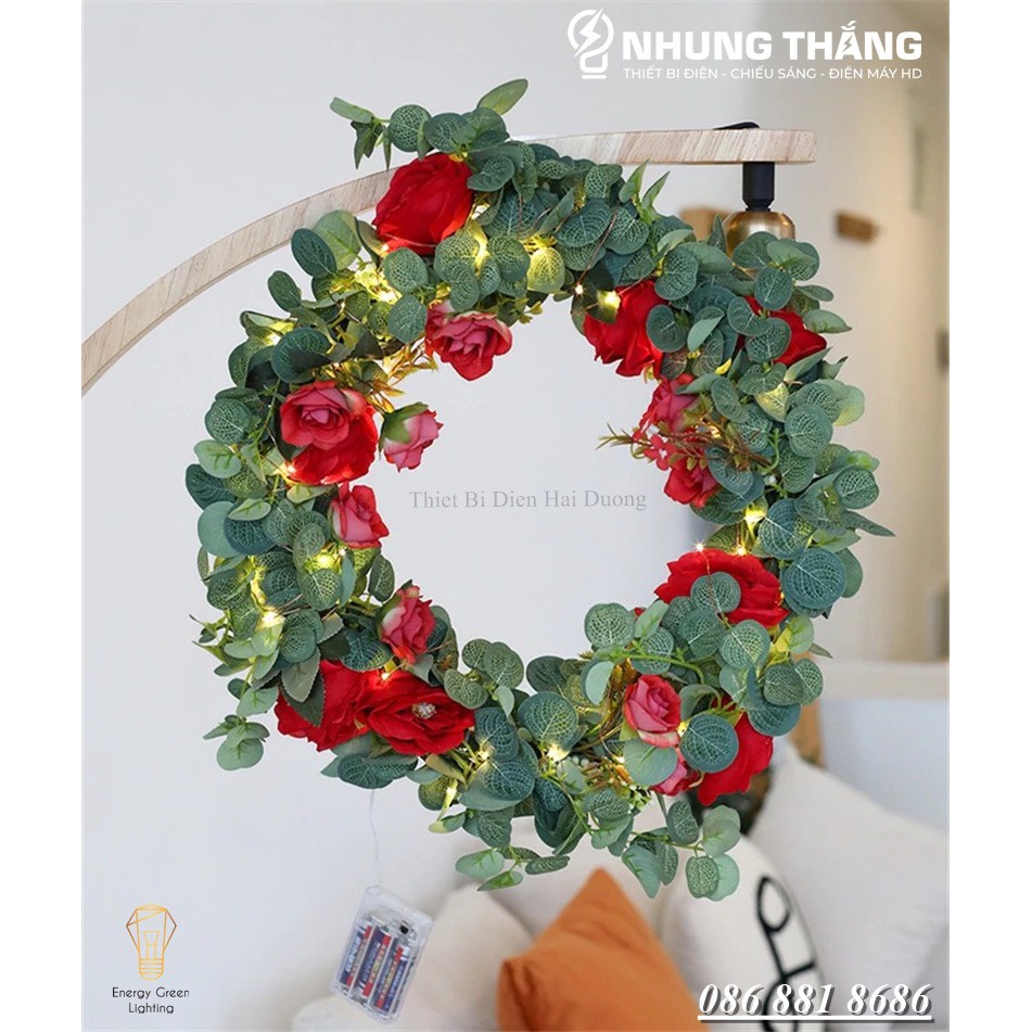 [ Nhiều Mẫu ] Vòng Hoa Treo Trang Trí Giáng Sinh Có Đèn -  Đường Kính 30cm,40cm - Chuyên Trang Trí Các Sự Kiện -Tặng PIN