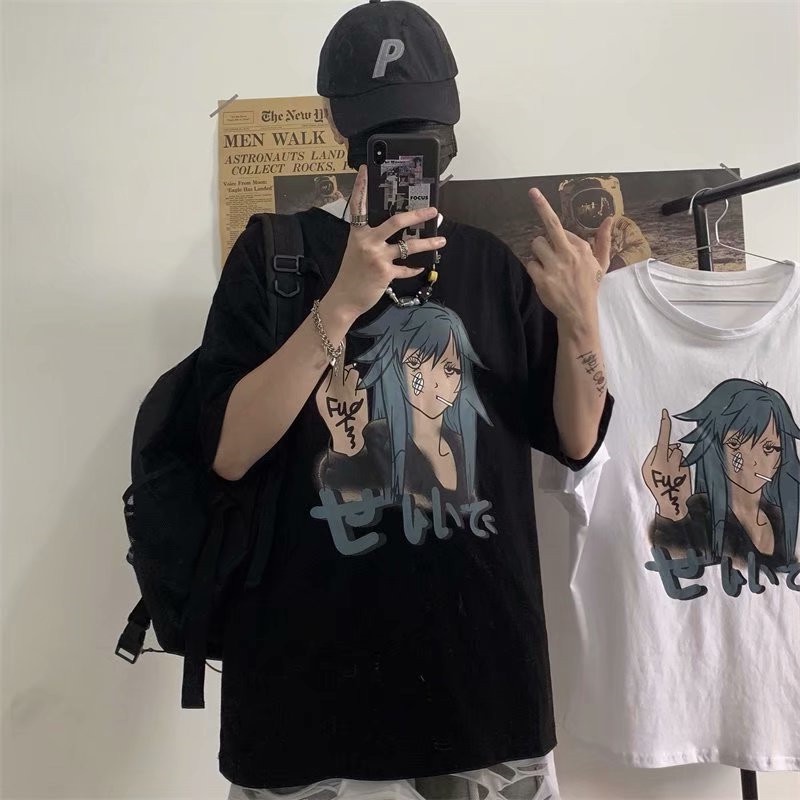 Áo Thun Tay lỡ Có In Hình Anime FVCK Thời Trang Phong Cách ulzzang Cho Nam / Nữ full size 40-80kg