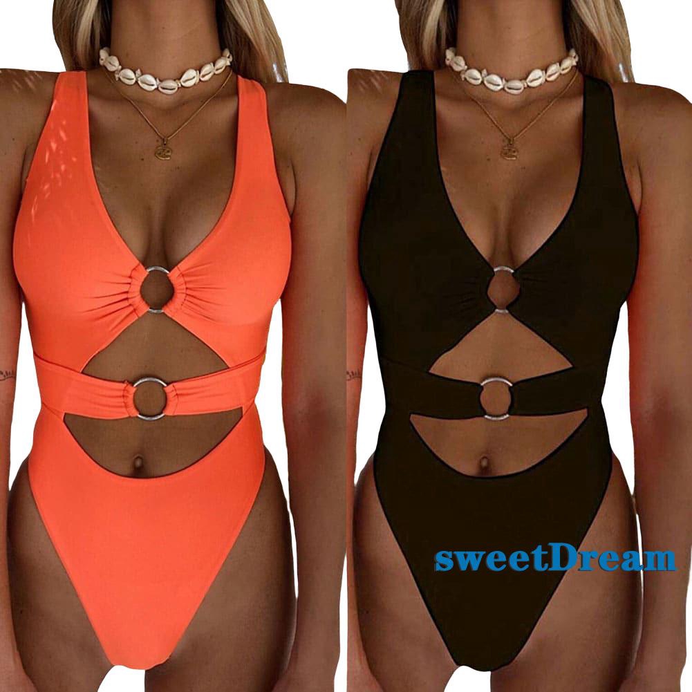 Bộ Bikini Một Mảnh Màu Trơn Gợi Cảm Cho Nữ