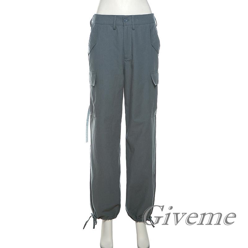 Quần Baggy Cổ Điển Màu Trơn Lưng Thấp Có Túi Màu Đen / Xanh Lá / Hồng Dành Cho Nữ