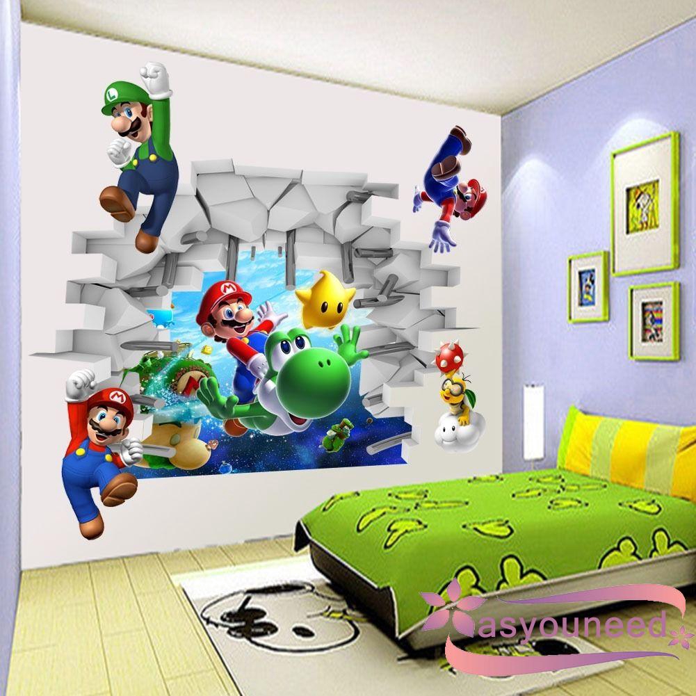 Đề can dán tường trang trí nội thất nhà hình Super Mario 3D đẹp mắt