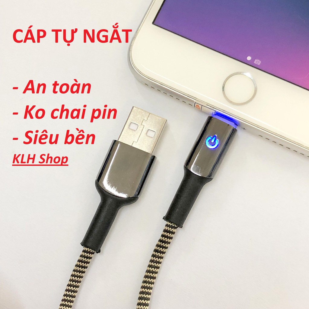 ✼Dây sạc iphone tự ngắt khi đầy pin KLH 12, cáp xạc iphon Lightning 5/6/7/8/x/11/12 dài 1,2m