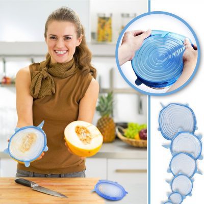 Combo 6 nắp silicone đậy thức ăn thực phẩm tránh bụi, ruồi muỗi kiến gián, tránh mùi hôi khi bỏ vào tủ lạnh