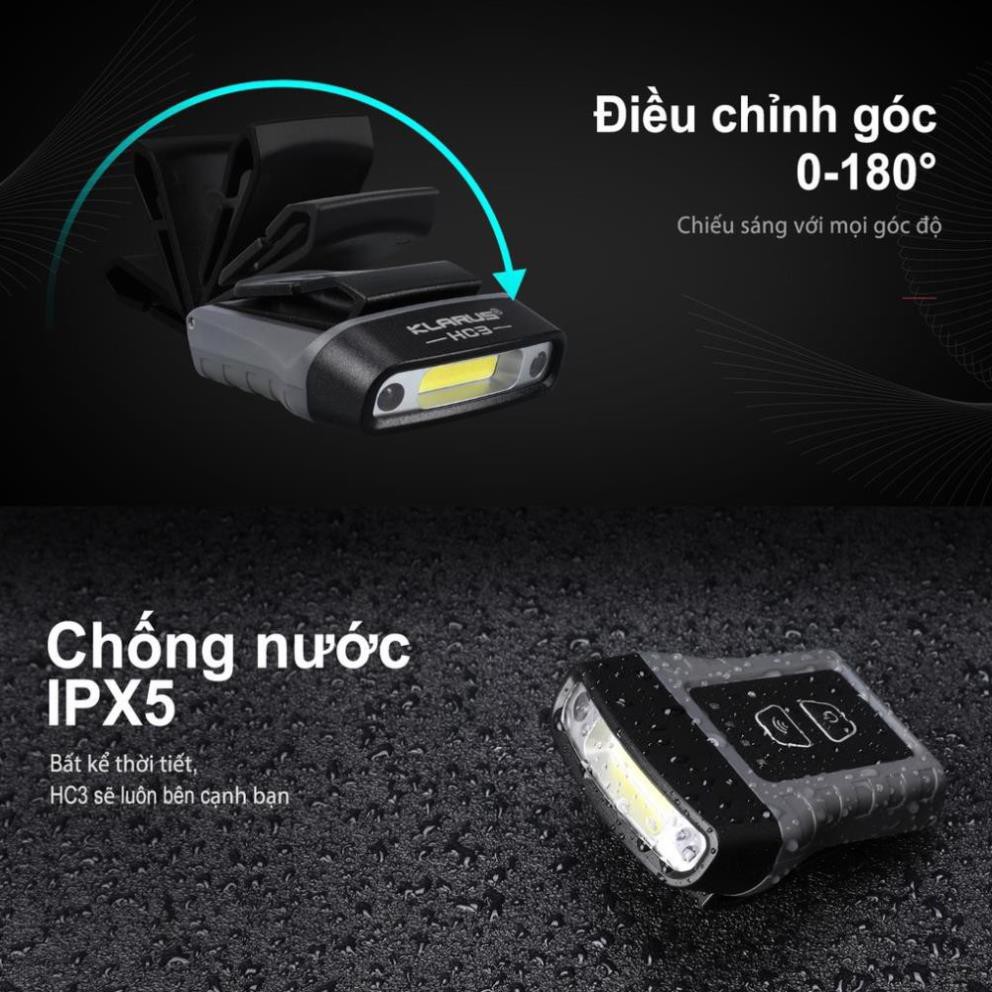 KLARUS HC3 GREY, đèn pin sạc,đeo đầu - độ sáng 100lm sử dụng 27h