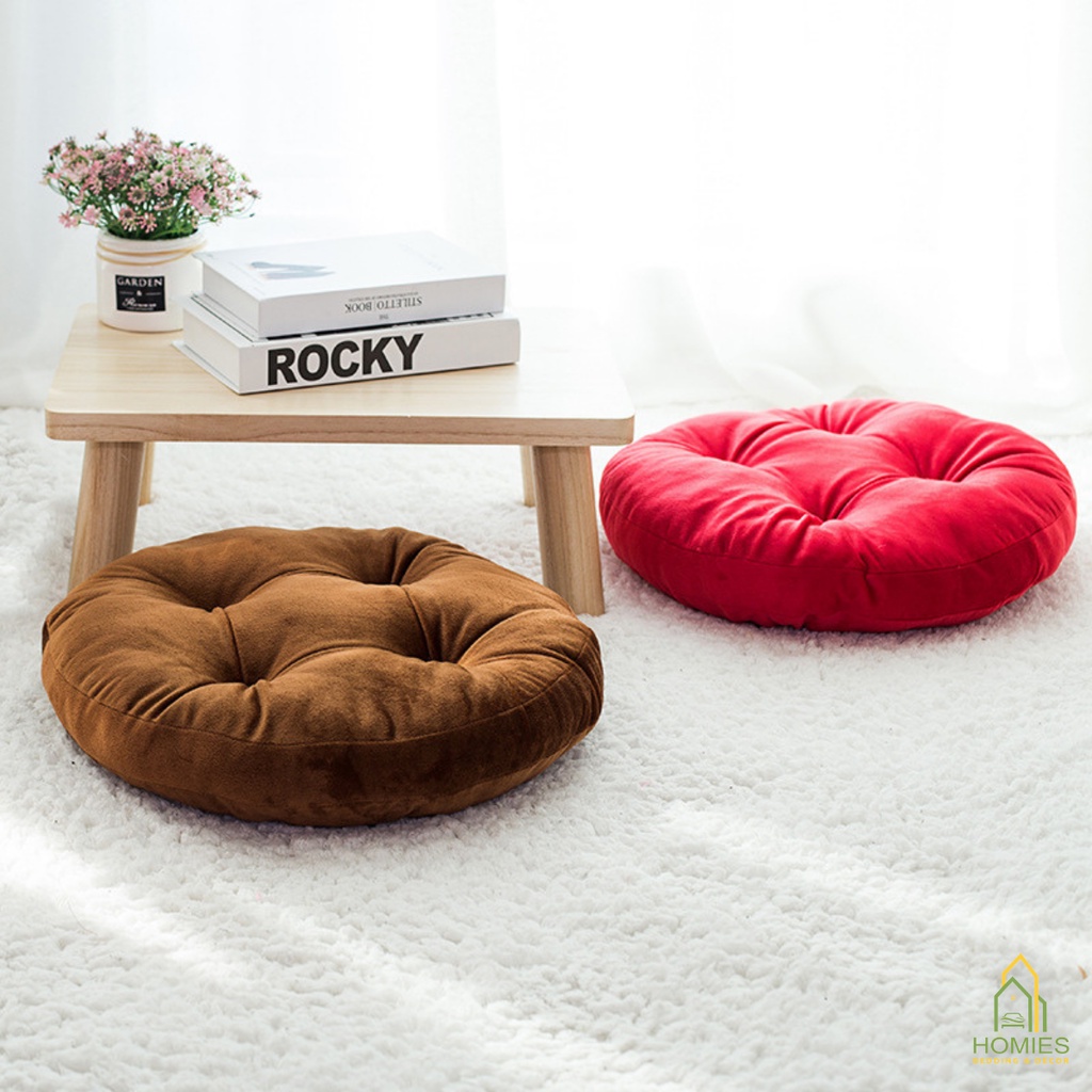 Đệm Ngồi Bệt Vải Nhung HOMIES Hình Tròn Một Màu Mềm Mịn - Kích Thước 40cm x 40cm