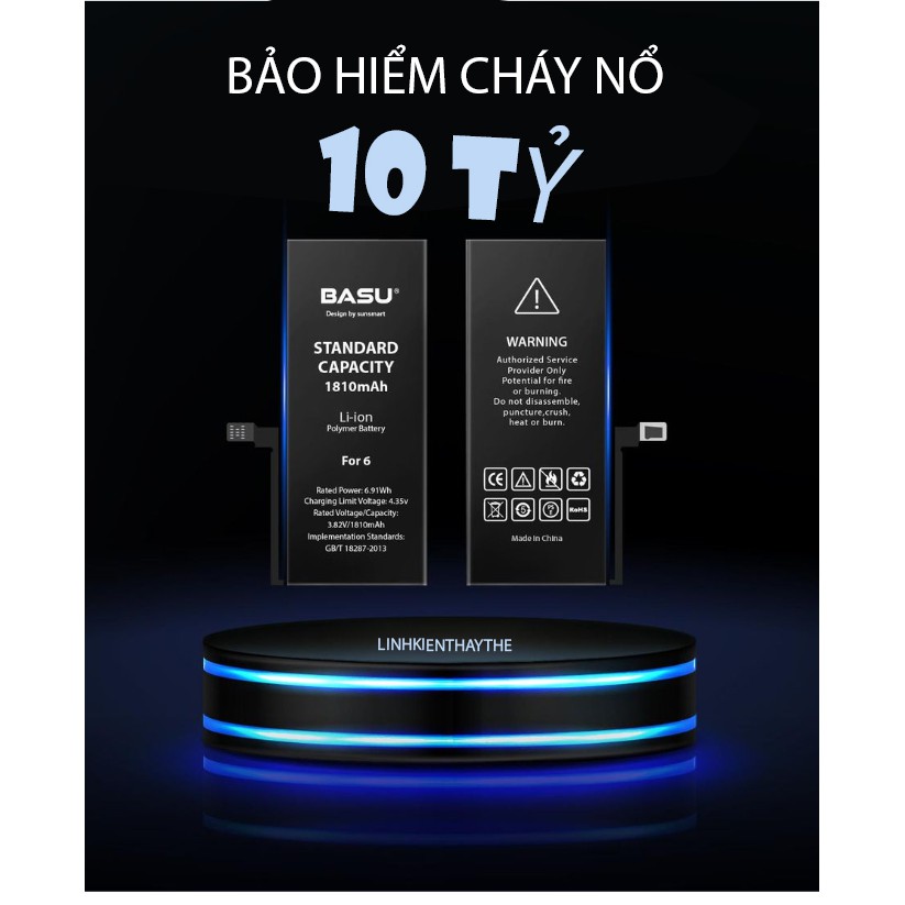 Pin BASU iPhone 5/ 6P/ 8  Chính Hãng tiêu chuẩn xuất khẩu EU - Bảo hành 12 tháng