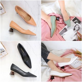 Giày bít mũi vác vuông gót gỗ nâu tứ giác size 35 đến 42