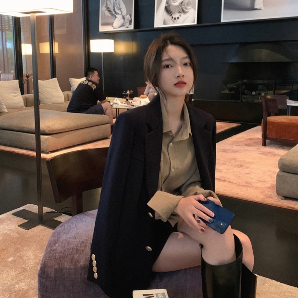 Áo Blazer cao cấp  thiết kế khuy kim loại phong cách Hàn Quốc