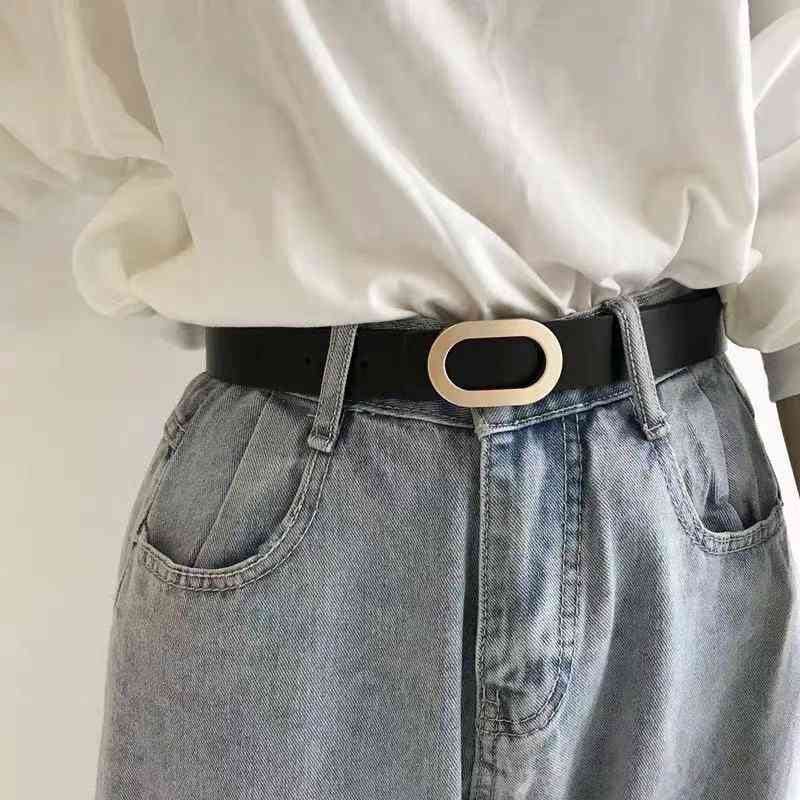 Thắt lưng da pu khóa kim loại hình oval thời trang cá tính cho nữ