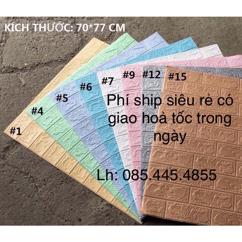 xốp dán tường khổ 70-77cm giả gạch đủ màu keo dán loại 1