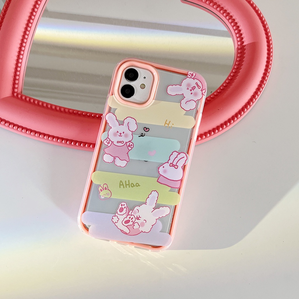 Ốp Điện Thoại Silicon TPU Mềm Trong Suốt in Hình Thỏ Hoạt Hình 3 Trong 1 Chống Sốc Cho iPhone 13 12 11 Pro Max XS XR 8 7 Plus