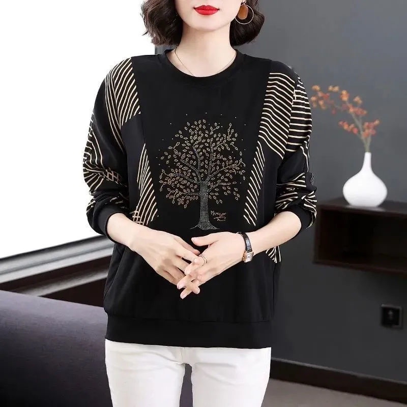 Plus Áo Thun Dài Tay Dáng Rộng Thời Trang Mùa Thu Dành Cho Phụ Nữ Trung Niên