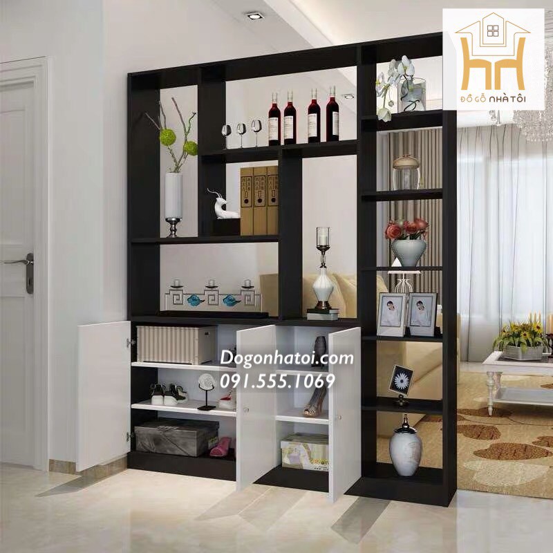 TỦ KỆ RƯỢU TRANG TRÍ KIÊM VÁCH NGĂN PHÒNG KIÊM TỦ GIÀY DÉP - TR603 - C2m x N1m5 - Đồ Gỗ Nhà Tôi