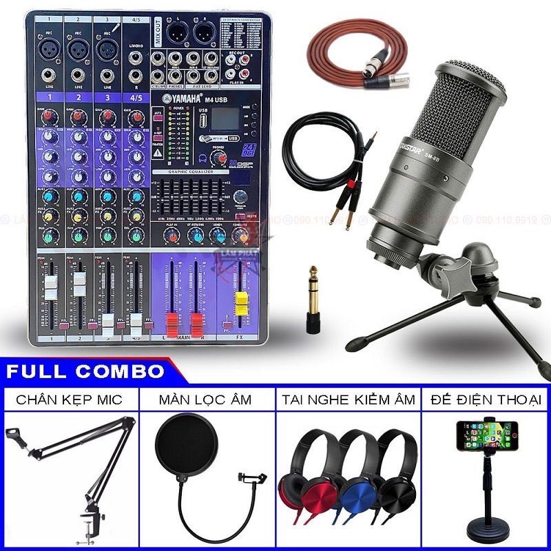 Bộ Combo Mixer Yamaha M4 Và Micro Takstar SM8B Chính Hãng+Phụ Kiện Đây Đủ Chân Kep Màng lọc Dây live Bảo Hành 12 tháng.
