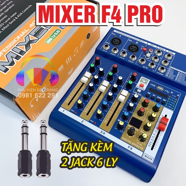 Mixer F4 PRO phiên bản mới 16 hiệu ứng, hát karaoke thu âm live stream, âm thanh siêu chất lượng- Tặng Cặp Jack 6 ly
