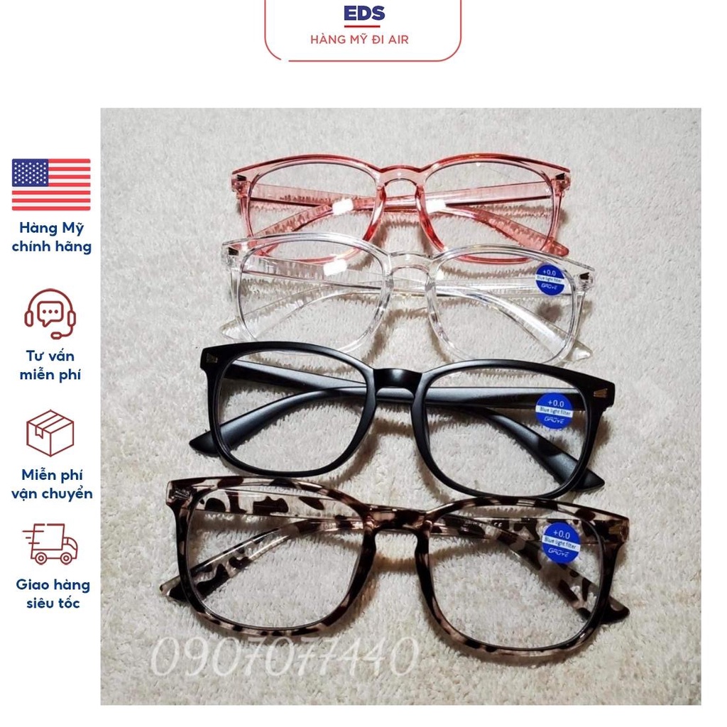 Set 4 mắt kính không độ chống ánh sáng xanh và tia cực tím UV lên đến 400 - EDS Hàng Mỹ