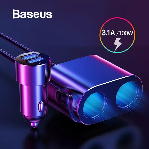 Tẩu sạc đa năng tích hợp bộ chia cổng sạc Baseus High Efficiency 1 to 2 Cigarette Lighter- Bh 12 tháng