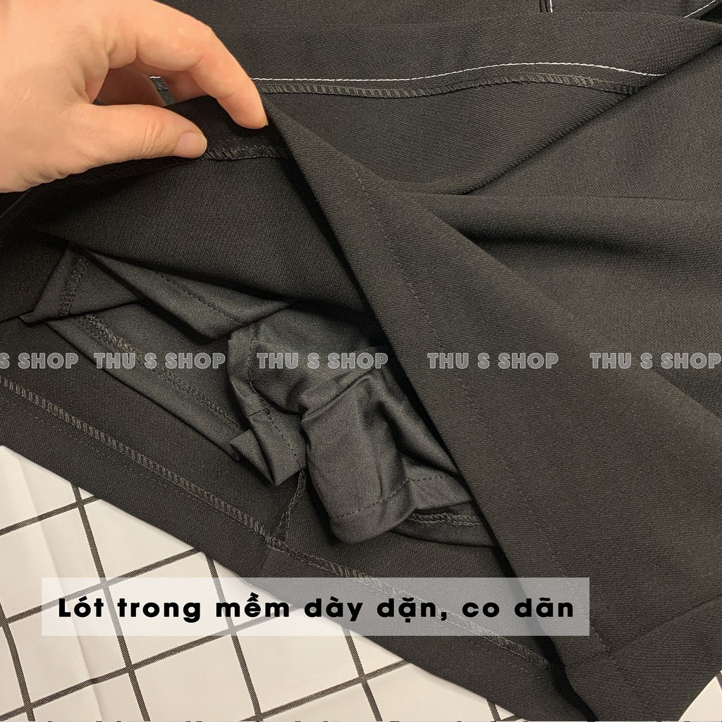 Chân váy kiểu nữ đính nơ eo viền chỉ nổi THUS, Váy chữ A dáng ngắn điệu đà tiểu thư THUS517