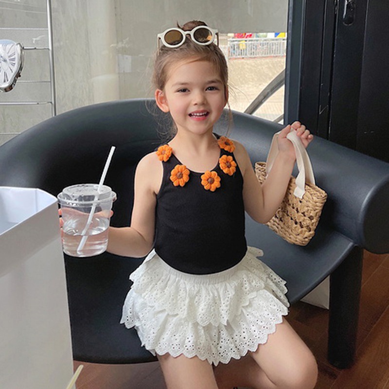 Chân Váy Ren Xếp Tầng Lưng Thun Co Giãn Phong Cách Hàn Quốc Thời Trang Mùa Hè Cho Bé Gái