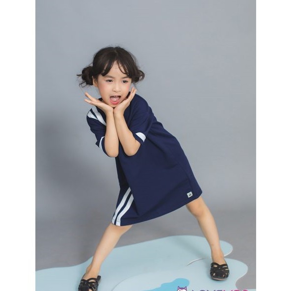 Váy thun xanh phối kẻ LK0213 - Lovekids