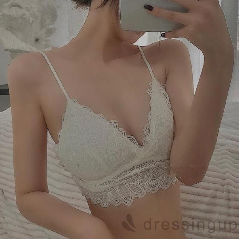 Áo lót DRE hai dây nâng ngực phối ren màu trơn phong cách đơn giản ngọt ngào