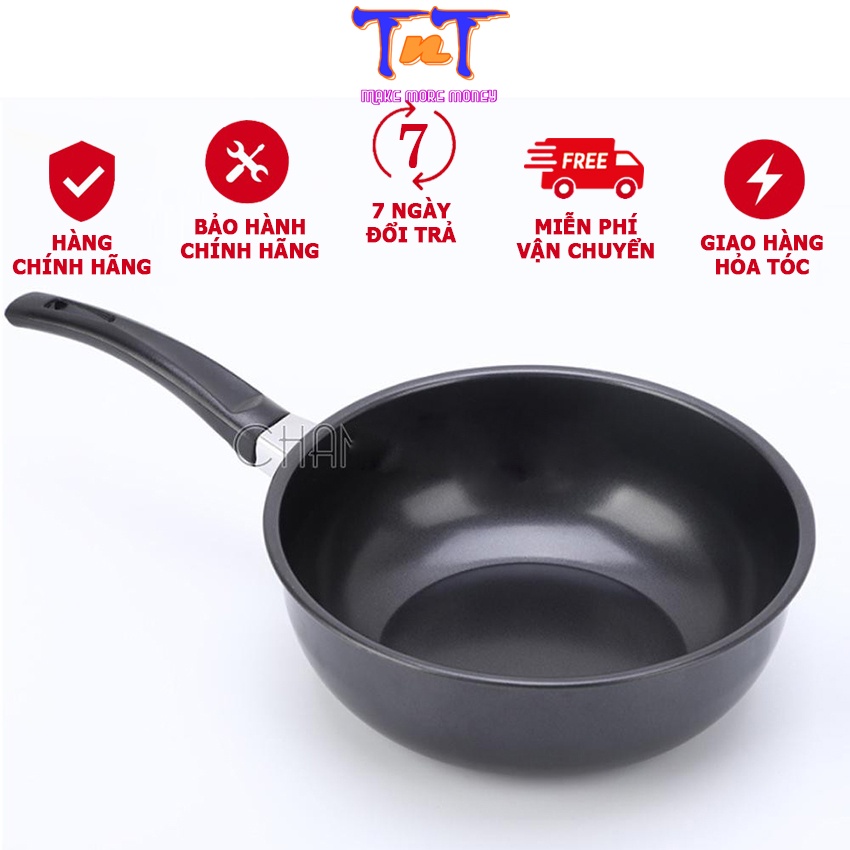 Chảo bếp từ chống dính size 18cm sâu lòng thích hợp với nhiều loại bếp kể cả bếp từ, bếp hồng ngoại