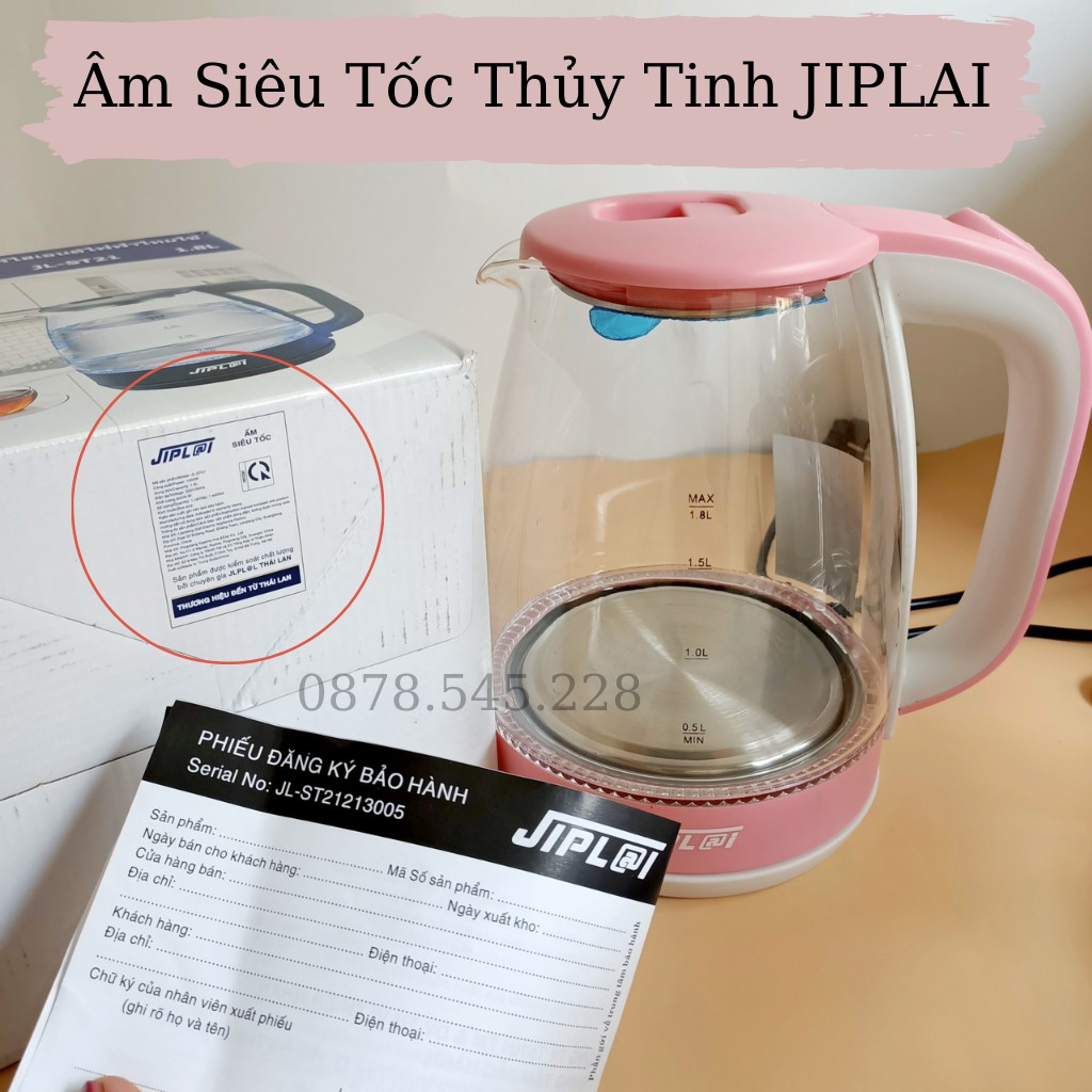 Ấm Siêu Tốc Thủy Tinh Jiplai Thái Lan -Ấm Siêu Tốc 2 lớp jiplai- Ấm Đun Siêu Tốc Mini Inox