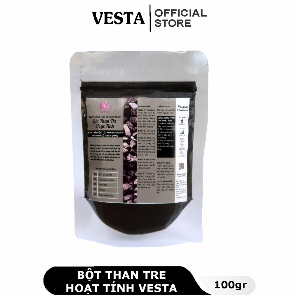 Bột Than Tre Hoạt Tính Nguyên Chất Vesta 100gr