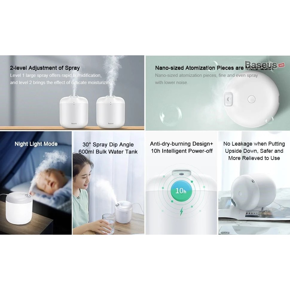 Máy phun sương mini tạo ẩm baseus 600ml Baseus Elephant Humidifier -Tích hợp đèn ngủ thông minh máy lọc không khí tạo ẩm