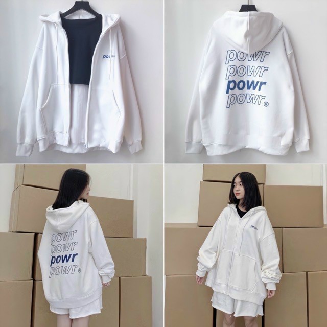 Áo khoác hoodie nỉ Lyn House in hình Powr dành cho nam cho nữ và cặp đôi, form rộng unisex 2 màu trắng đen | BigBuy360 - bigbuy360.vn