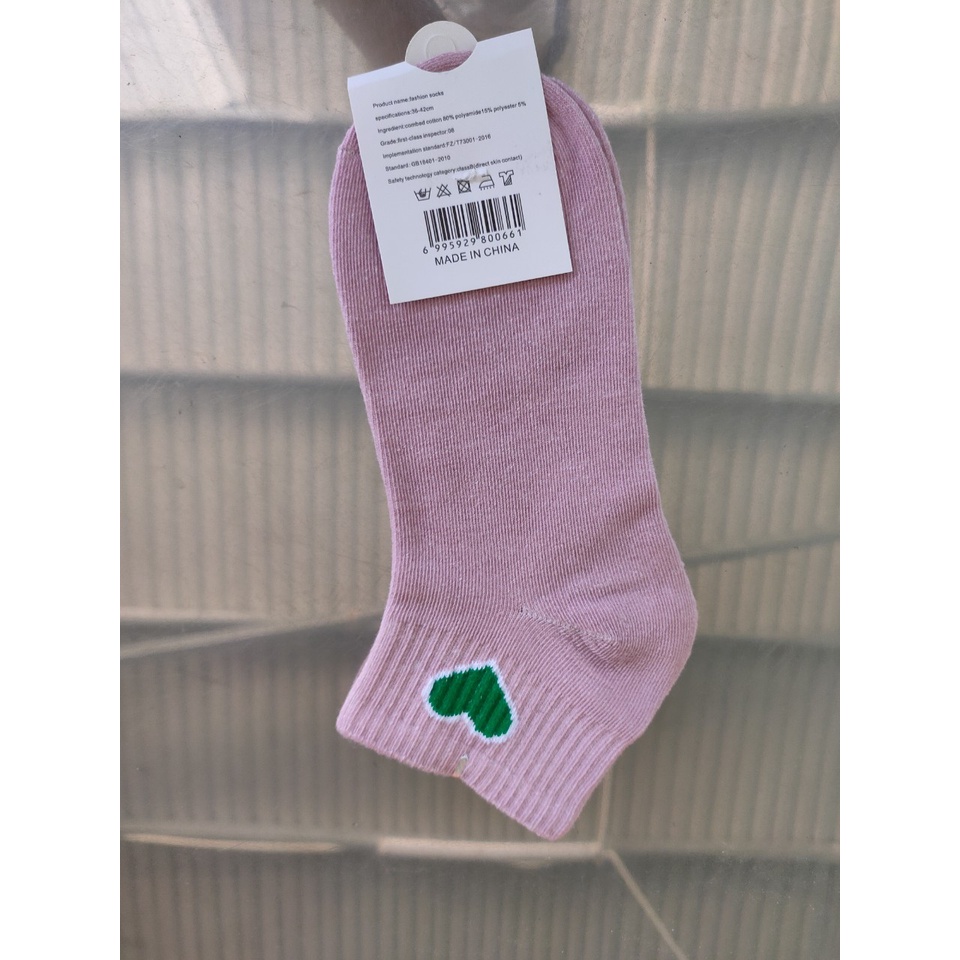 Vớ Cotton Màu Hoạ Tiết Trái Tim Thoáng Khí Thời Trang Cho Nữ