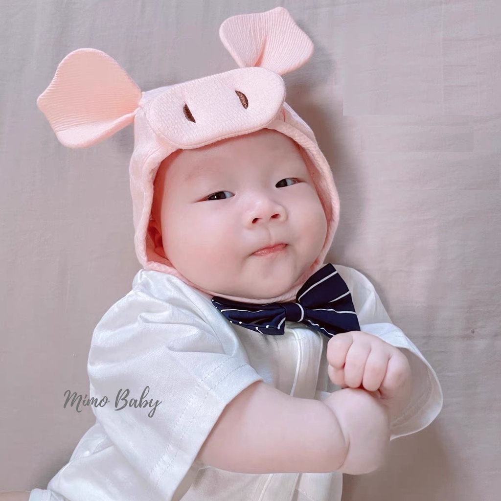 Mũ cotton buộc dây hình heo hồng dễ thương cho bé MD154 Mimo Baby