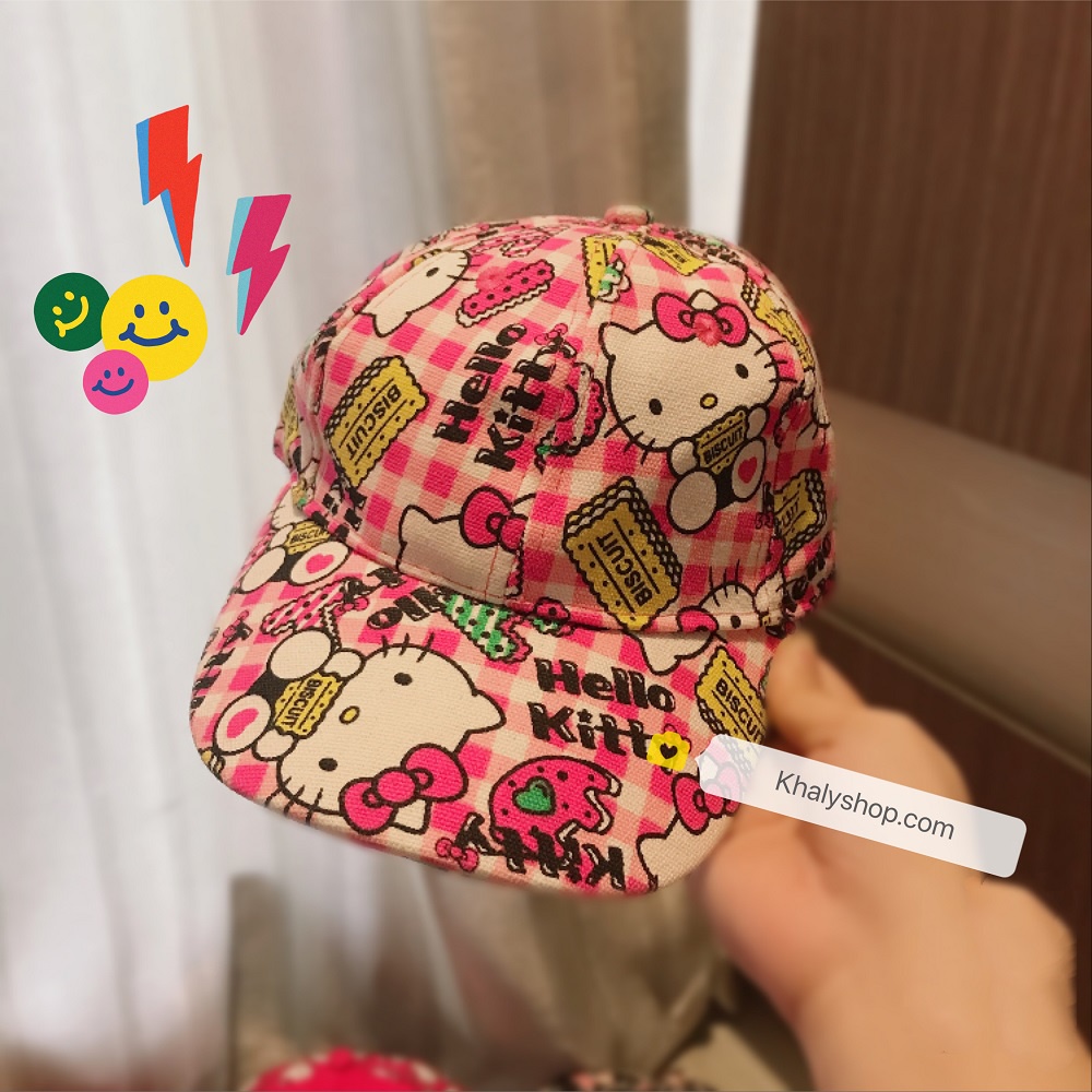 (Khalyshop) Nón kết vải bố hình Mèo Hello Kitty màu hồng dành cho tẻ em, học sinh bé gái - 90KT0150