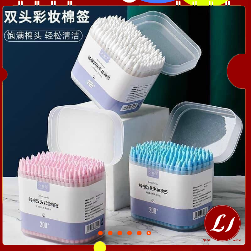 HỘP 200 chiếc BÔNG TĂM ngoáy tai 2 ĐẦU COTTON SWABS -LABI