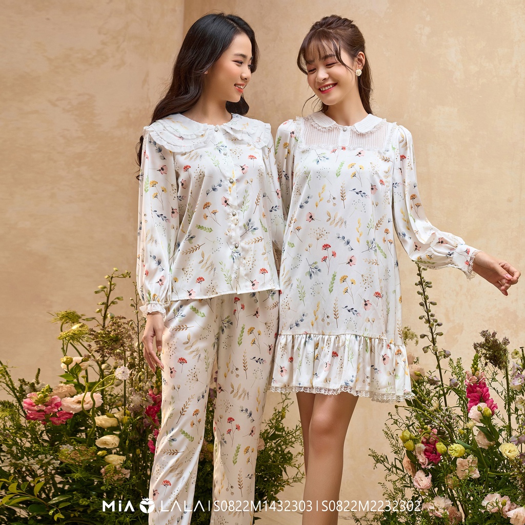 Bộ mặc nhà lụa cao cấp họa tiết thiết kế độc đáo tay dài quần dài MIALALA 2303 S0822M1432303