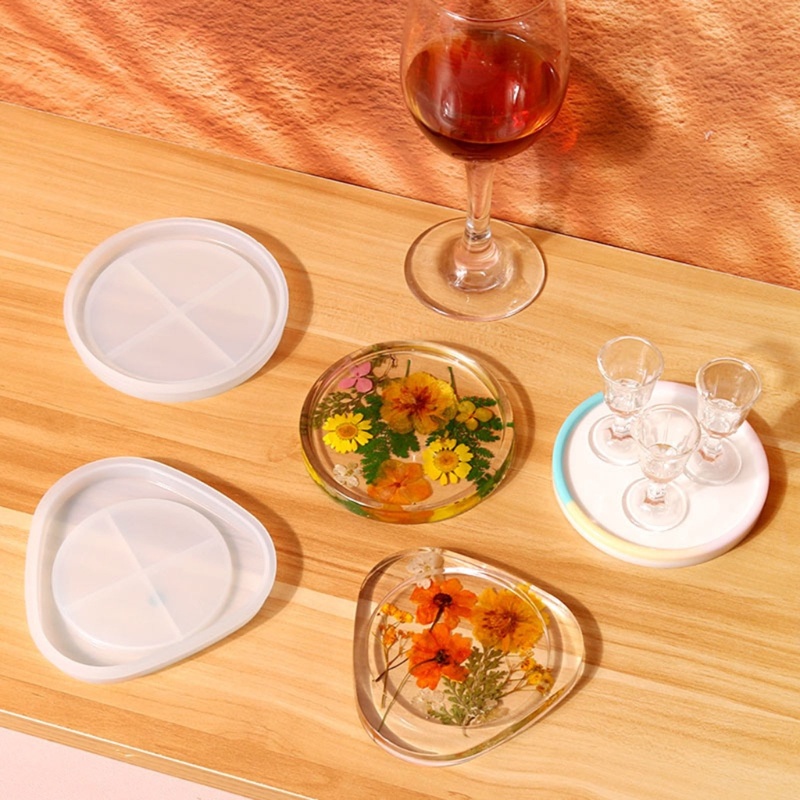 Khuôn Silicone Hình Tam Giác / Tròn / Tam Giác Làm Đế Lót Ly DIY