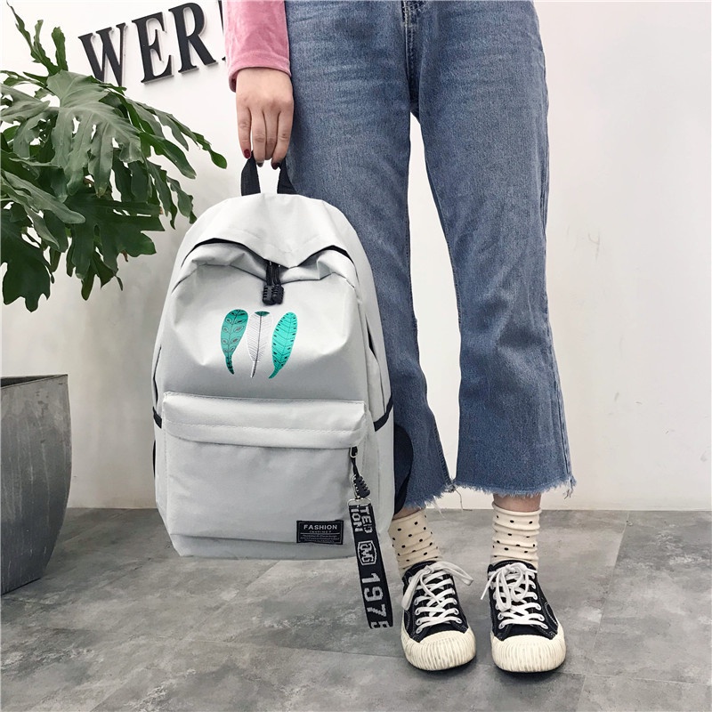 Ba Lô Vải canvas In Họa Tiết Lá Phong Cách Hàn Quốc